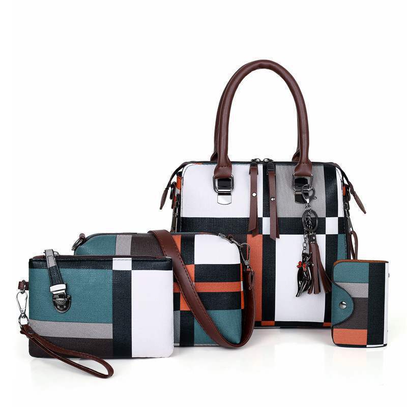 Unique 4 pc Plaid Design Handbag Set