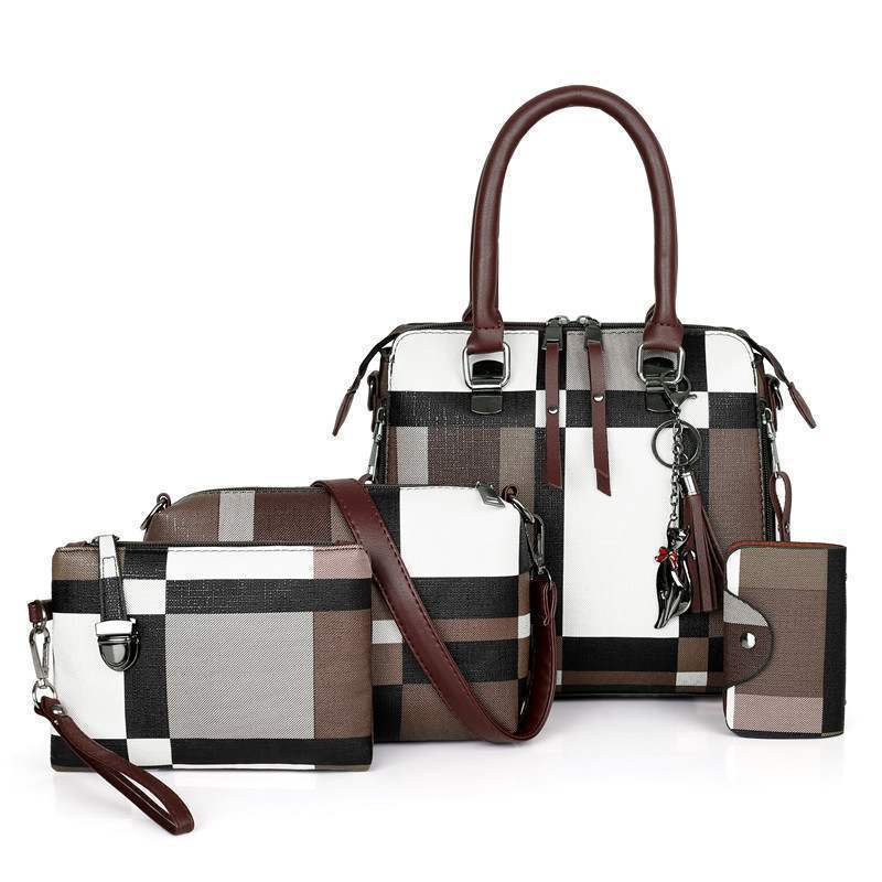 Unique 4 pc Plaid Design Handbag Set