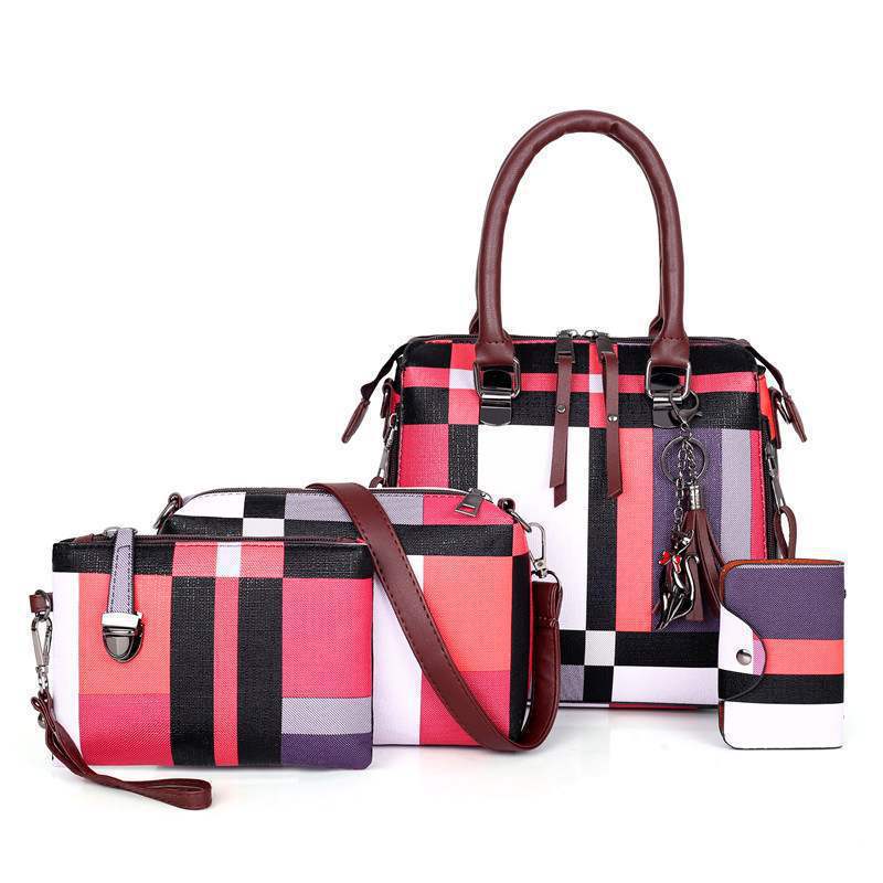 Unique 4 pc Plaid Design Handbag Set