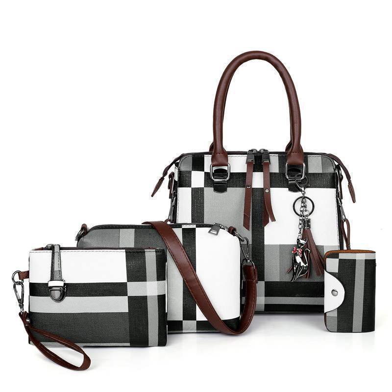 Unique 4 pc Plaid Design Handbag Set